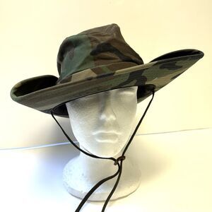 VTG Vietnam War Era Bush Jungle Hat Camo Wide Brim Side Snaps Size XL USA Made